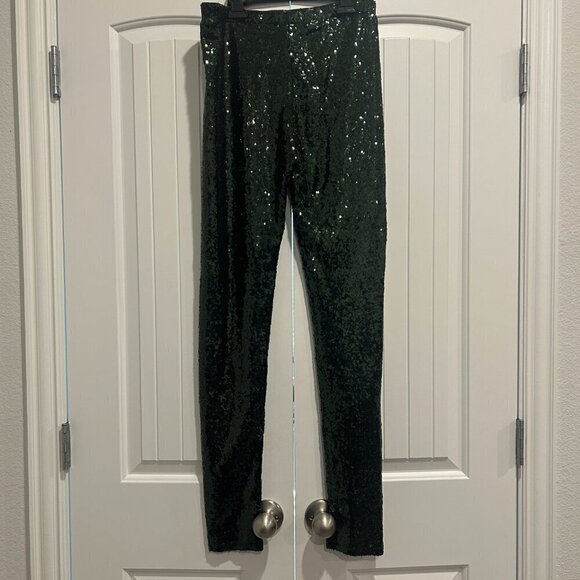 Gianni Bini Green Sequin Leggings Women’s Size M - Picture 4 of 9